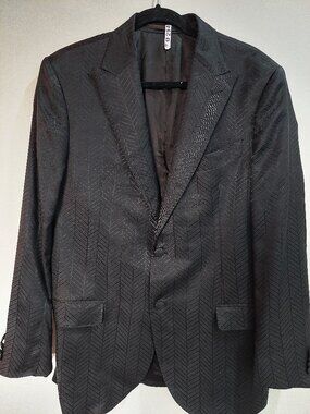 Harold Large Herringbone Jacquard Wool Blend Suit Jacket US 44R Made In Italy